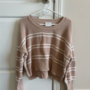 Pink Rose Taupe & White Striped Crewneck Sweater